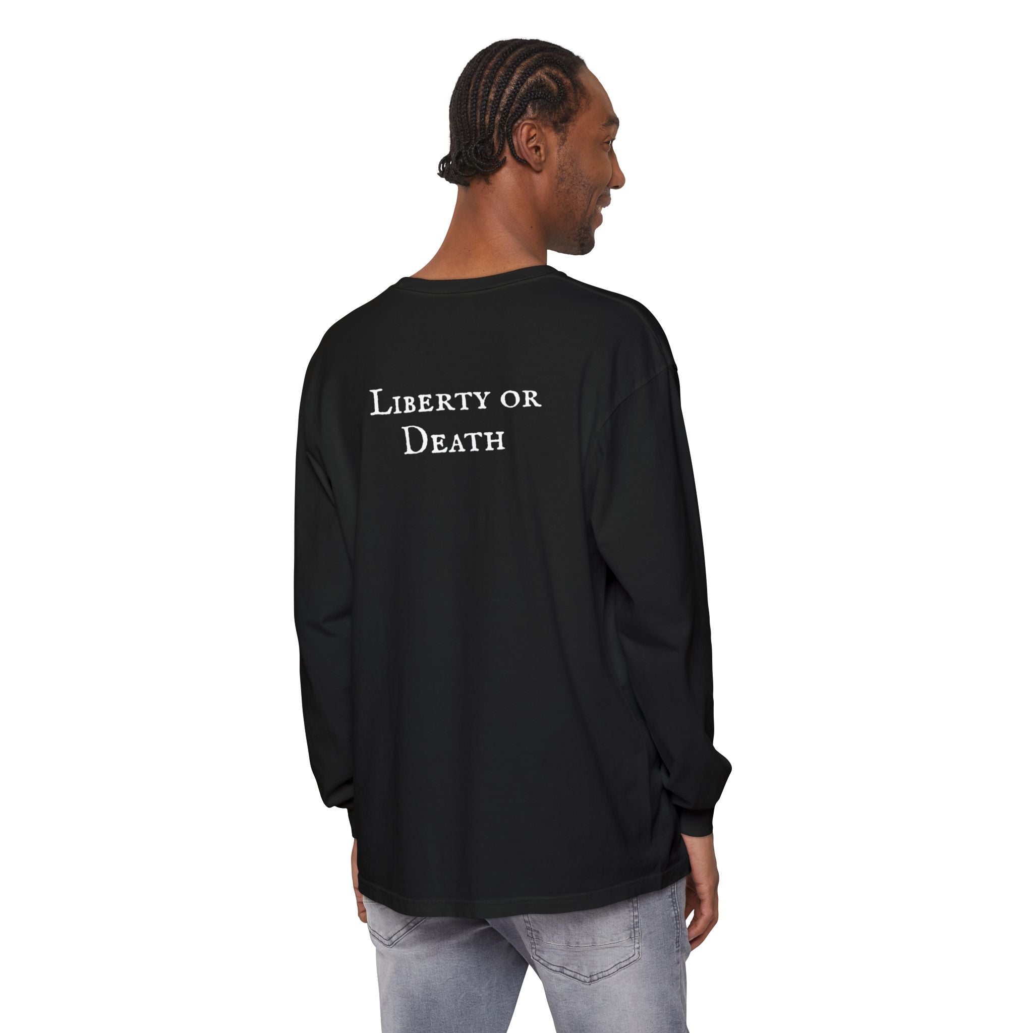 Liberty or Death Long Sleeve T-Shirt — Patriot Skull & Swords Military Graphic